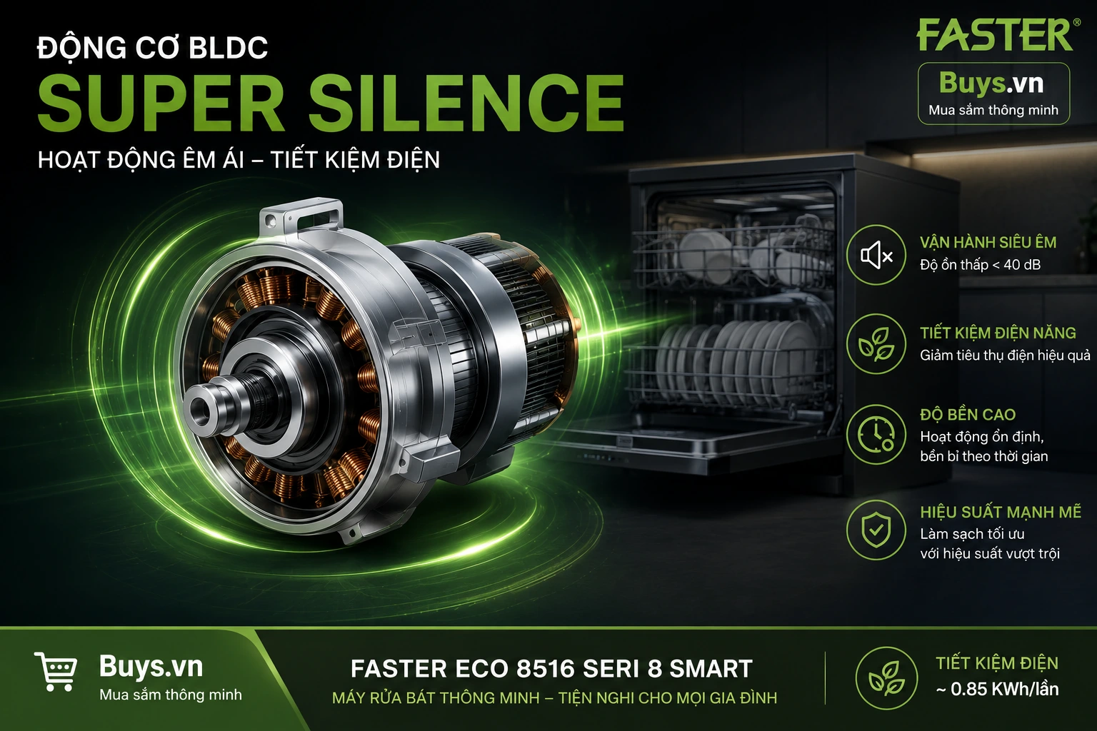 Máy rửa bát Faster ECO 8516 SERI 8 SMART