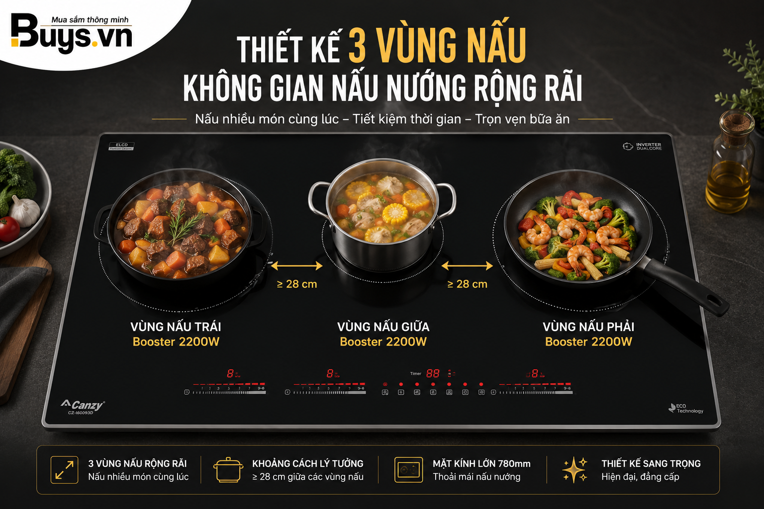 Bếp Từ 3 vùng nấu Canzy CZ - I60093D