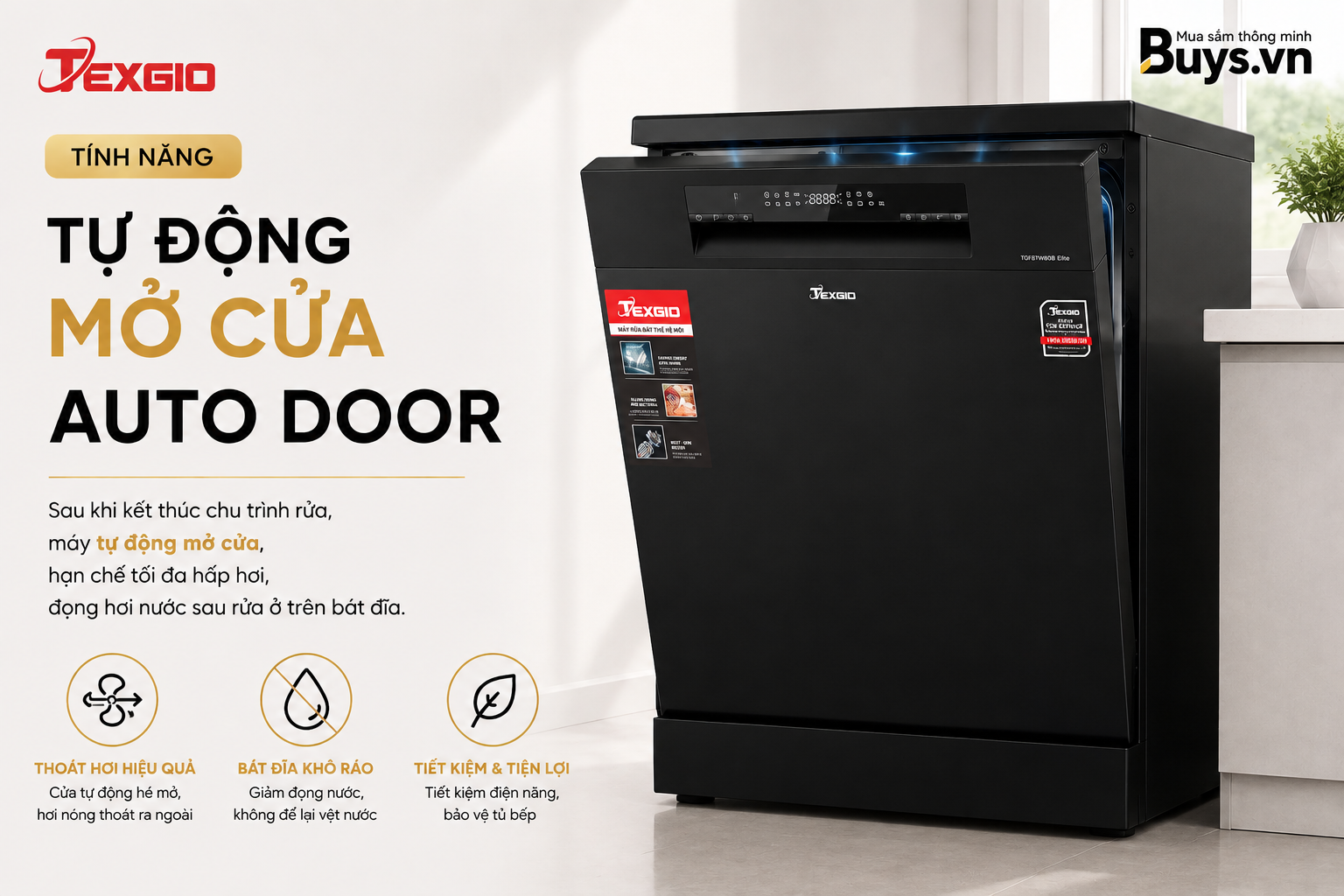 Máy rửa bát Texgio TGF87W60B Elite- Buys.vn 