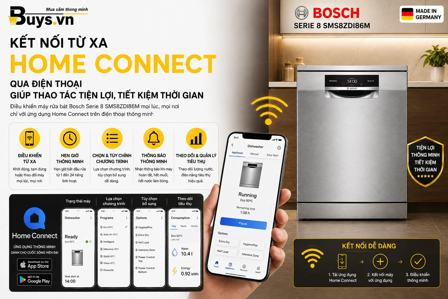 MÁY RỬA BÁT ĐỘC LẬP BOSCH SMS8ZDI86M- SERIAL 8 - SẤY ZEOLITH - MẪU 2026 31 Máy rửa bát độc lập BOSCH SMS8ZDI86M