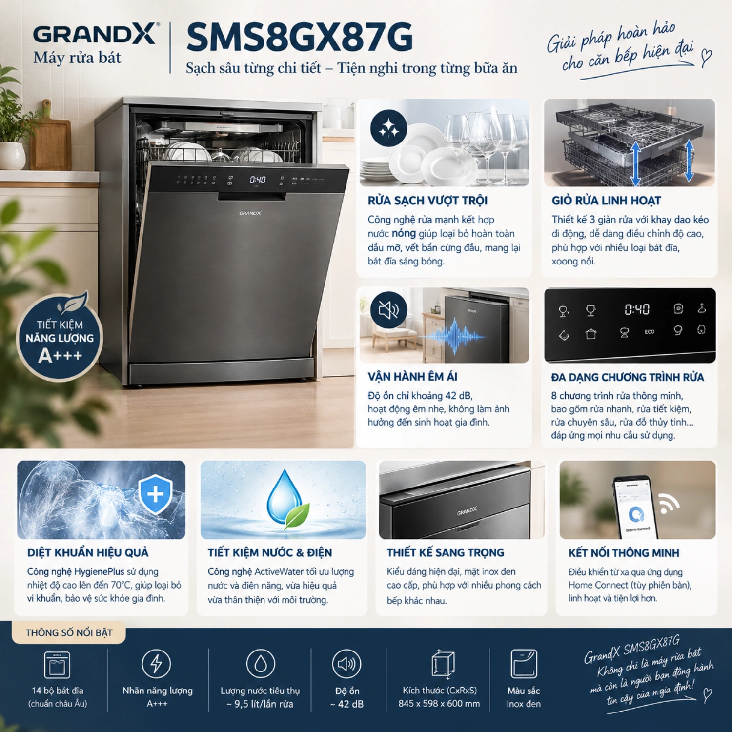 Máy rửa bát GrandX SMS8GX87G