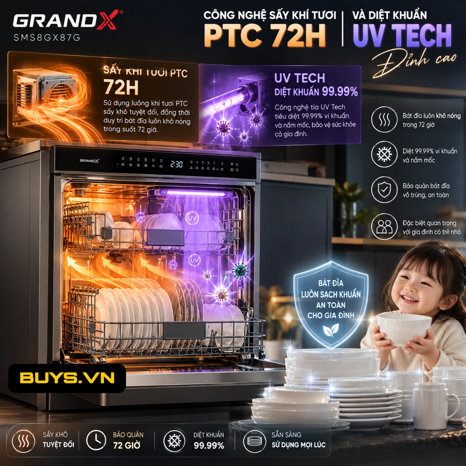 Máy rửa bát GrandX SMS8GX87G