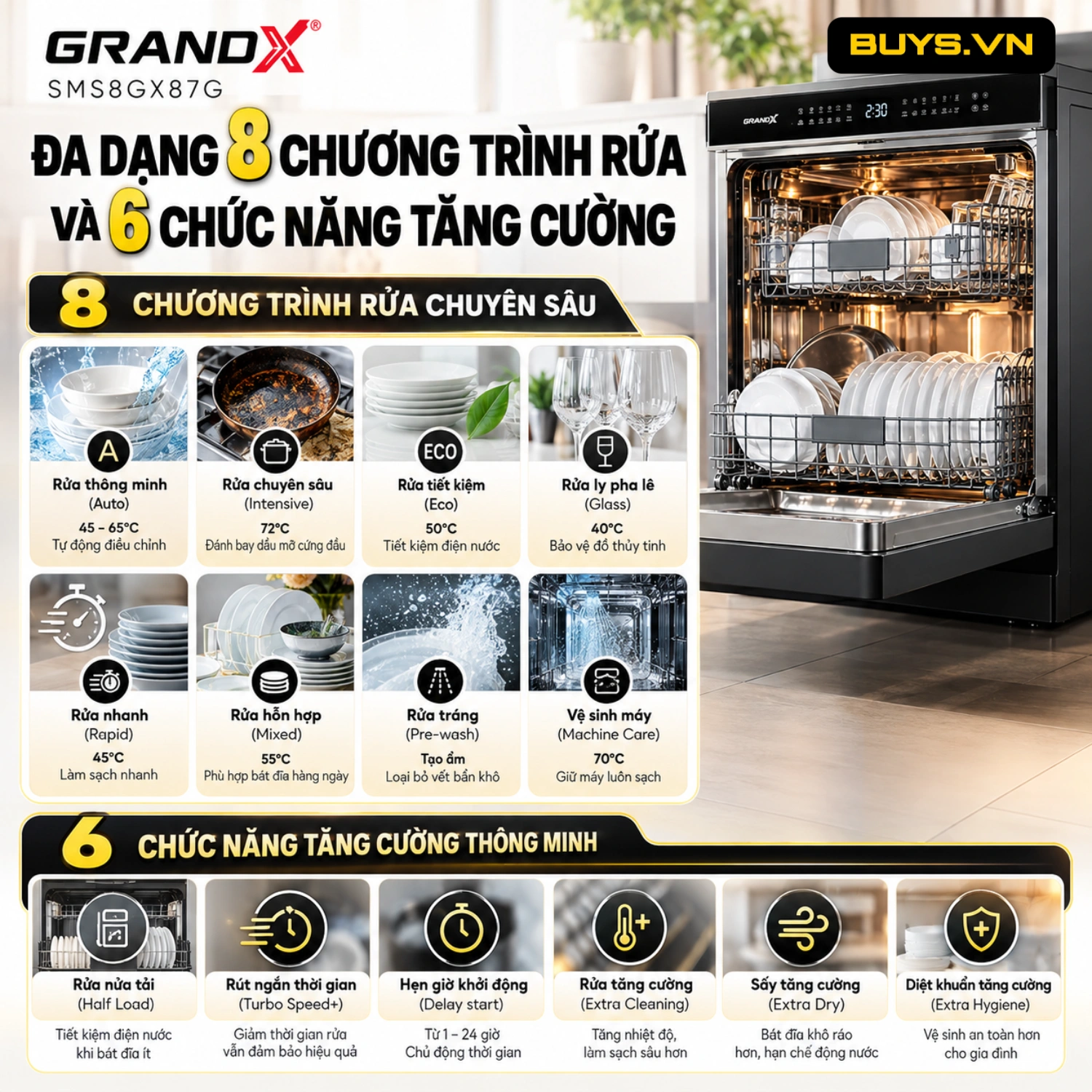 Máy rửa bát GrandX SMS8GX87G