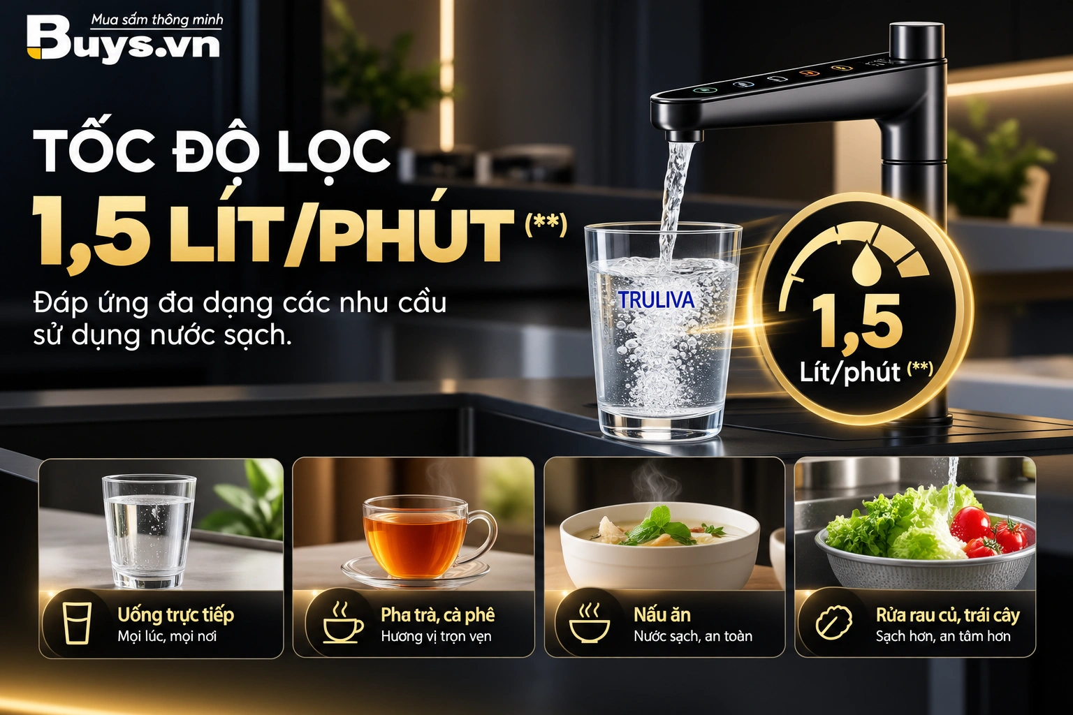 Máy Lọc Nước Âm Tủ Bếp Truliva Eco 600G HOT