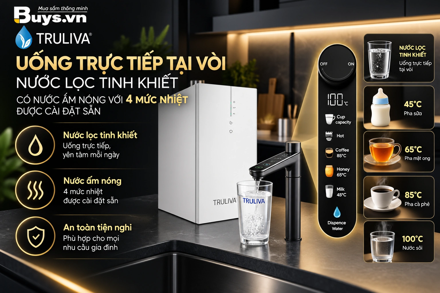 Máy Lọc Nước Âm Tủ Bếp Truliva Eco 600G HOT