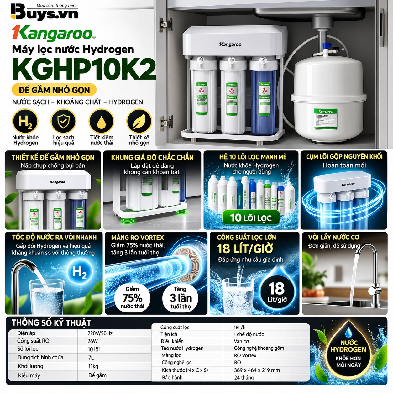 MÁY LỌC NƯỚC KANGAROO HYDROGEN KGHP10K2 26 Máy lọc nước Kangaroo Hydrogen KGHP10K2
